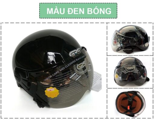 Mũ Bảo Hiểm Nửa Đầu Có Kính GRS A33K màu den bóng
